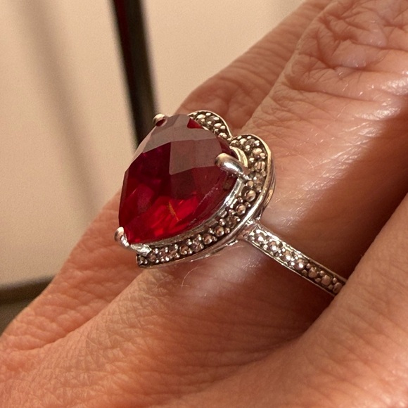 Milor P⭐️M Italy Sterling silver Red Ruby heart Shaped oversized Cocktail Ring - Picture 5 of 17